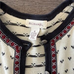 Bechamel Cream and Black Knit Sweater with Red Accents